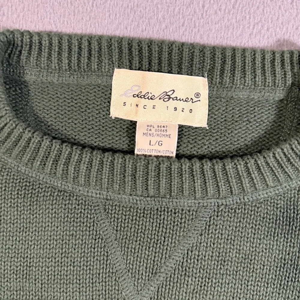 Eddie Bauer Mens Large Crew Neck Long Sleeve Cotton‎ Knit Sweater Green Casual